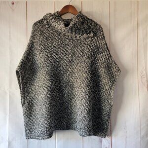 Banana Republic Women’s Cowl Neck Wool Blend Sweater Poncho, M, Black/White/Gray